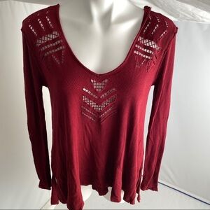 Free People v-neck oversized burgundy thermal swing top XS